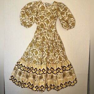 RHODE Maryam Open Back Floral Print Linen Midi Dress X Small